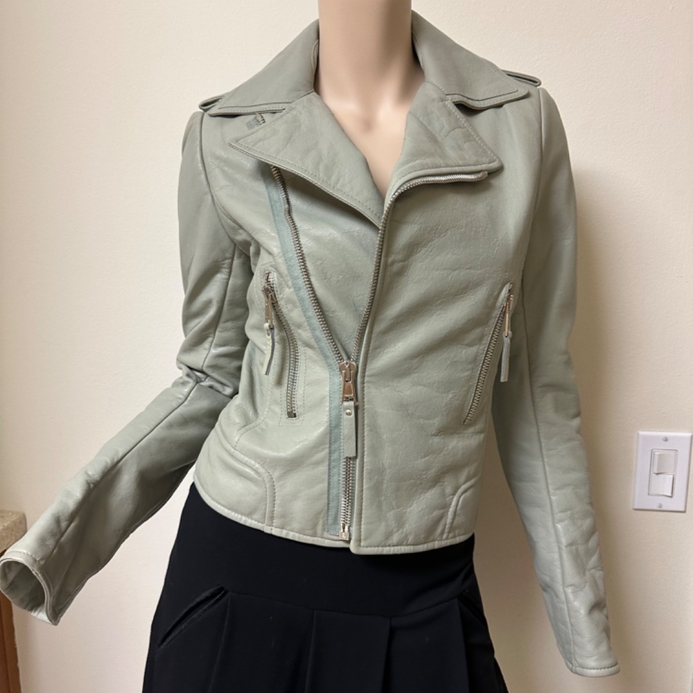 New Balenciaga Motor Light Gray Leather Jacket Size 40
